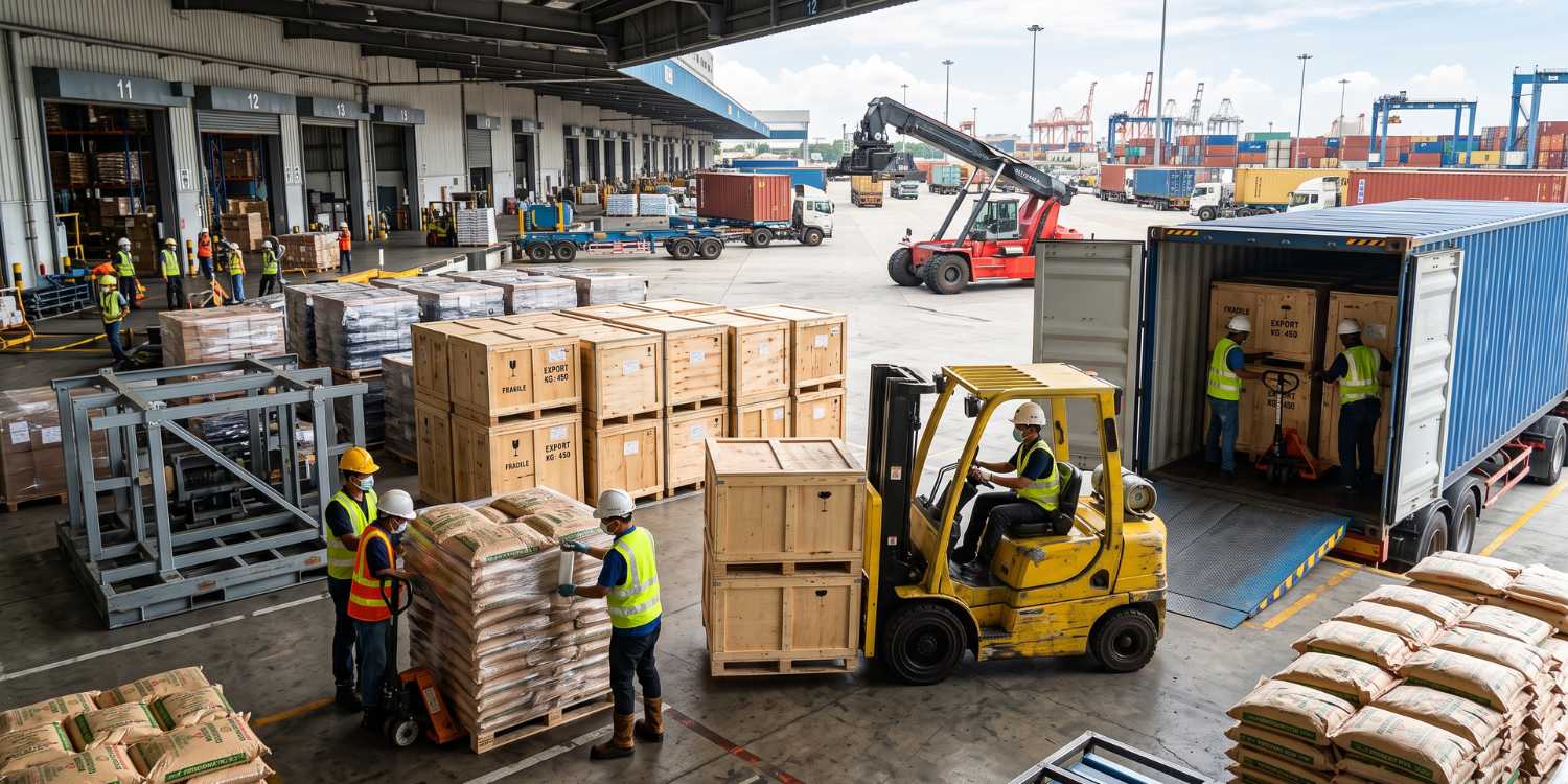 Cargo handling operations at logistics yard